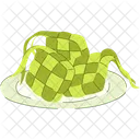 Whole Ketupat On Plate Plate Food Icon
