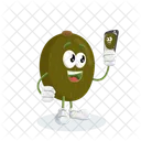 Mascota Del Logotipo De Kiwi Con Pose De Selfie Icono