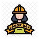 Labor Day Ribbon And Female Worker  Icon