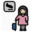 Landing Plane Woman Tourist Airport Icon