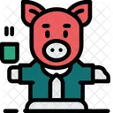 Lechon Caricatura Cerdito Banca Icono