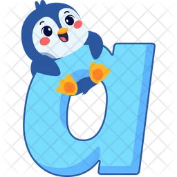 Letter a with cute penguin  Icon