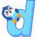 Letter d with cute penguin  Icon