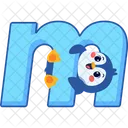 Letter m with cute penguin  Icon