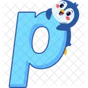 Letter p with cute penguin  Icon