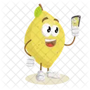 Mascota Del Logotipo De Limon Con Pose De Selfie Icono