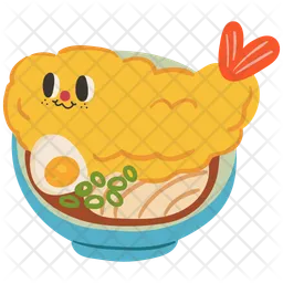 Lindo personaje de ramen tempura de camarones  Icono