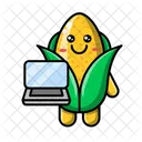 Lindo Maiz Con Una Computadora Portatil Maiz Comida Icono