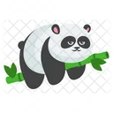 Lindo panda colgando de bambú  Icono