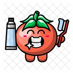 Lindo tomate con cepillo de dientes Emoji Icono