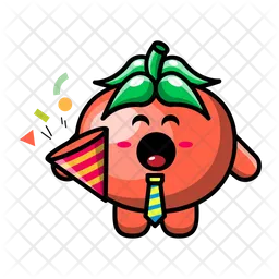 Lindo tomate feliz con confeti Emoji Icono