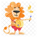 Happy Lion Drumming Animal Character Icon