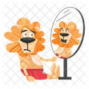 Lion Mirror Lion Reflection Cute Animal Icône