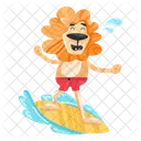 Lion Surfing Surfing Board Animal Surfing Icon
