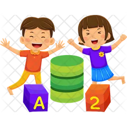 Little Kids Playing Alphabet And Number Blocks  Icon