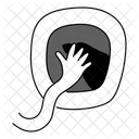 Black Monochrome Hand In Airplane Window Illustration Looking Out The Plane Window Hand Against Aircraft Glass Symbol