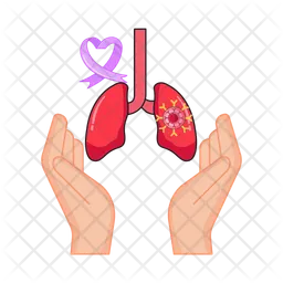 Lungs with ribbon cancer in over hand  Icon