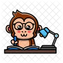 Macaco fofo estudando com abajur  Ícone