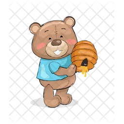 Male Teddy Bear in Blue T-shirt Holding Hive Honey  Icon