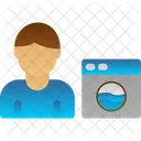 Man Doing Laundry Appliance Dryer Icon