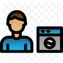 Man Doing Laundry Appliance Dryer Icon