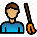 Man Sweeping Floor Broom Broomstick Icon
