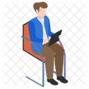 Man Using Tablet Using Tablet Telecommunication Icon