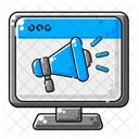 Ilustracao Dos Desenhos Animados De Um Monitor De Computador Com Um Megafone Azul Nele Icon