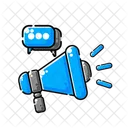 Blue Megaphone With Chat Bubble On Top Icon