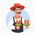 Mexican Man Holding Candles Character Icon