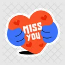 Miss You Holding Heart Romantic Typography Icône