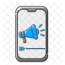 Cartoon Image Of A Phone With A Blue Megaphone On It Icon