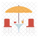 현대적인 거리 카페 테이블과 우산  아이콘