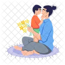 Mom Cuddling Hugging Mom Giving Flowers Icono