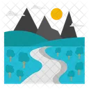 Mountain River Landscape Scenery Landform Icon