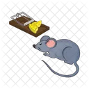 Mouse grey with cheese in mouse trap  アイコン
