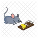Mouse grey with cheese in mouse trap  アイコン