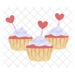 Muffins con adornos de corazones  Icono