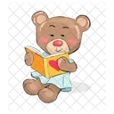 Mujer oso de peluche leer libro con signo de corazón  Icono