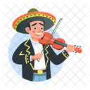 Musico Mariachi Tocando Violin Personaje Icono