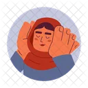 Muslim hijab lady hands on cheeks smiling  Icon