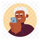 Looking At Phone Mustache African American Holding Mobile Icon