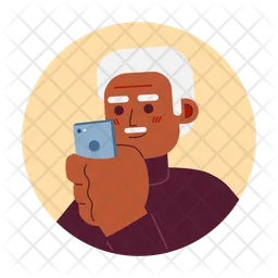 Mustache african american old man looking at phone  Icon