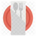 Dining Napkin On Plate Fork And Spoon Icon