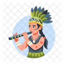 Native Girl Playing Flute Character Icon