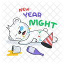 New Year Night Sleeping Bear Tired Bear Icône
