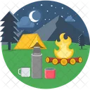 야간 캠프 캠프파이어 밤 아이콘