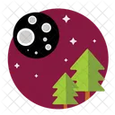 Scenery Icon Set Night View Crescent Moon Symbol