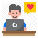 Niño charlando en la computadora portátil  Icono