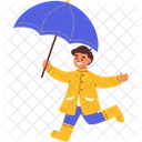 Niño disfruta del día lluvioso  Icono
